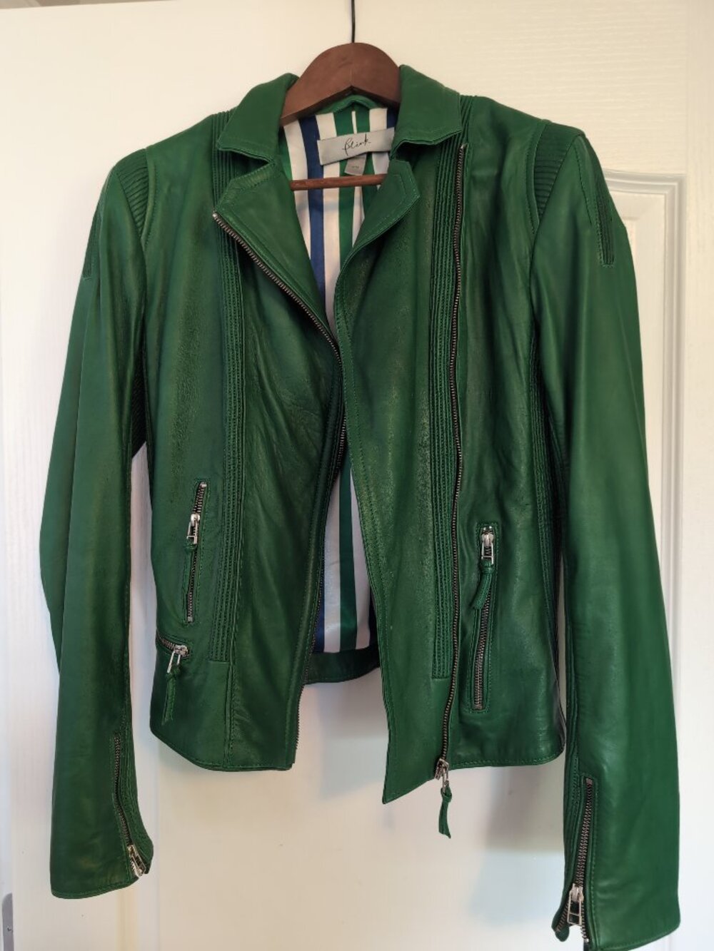 Grass green 100% leather jacket